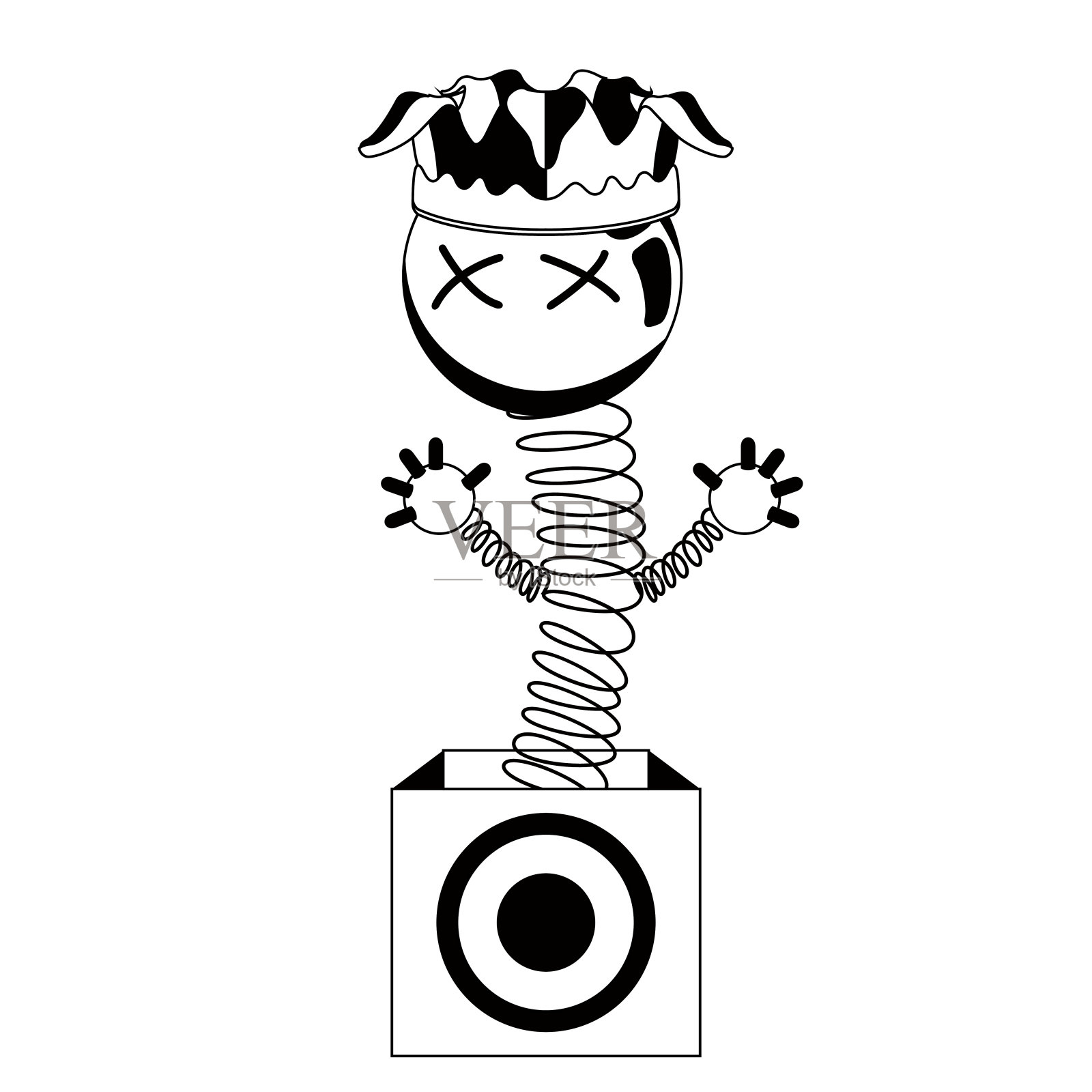 一个笑话盒子的剪影与小丑插画图片素材