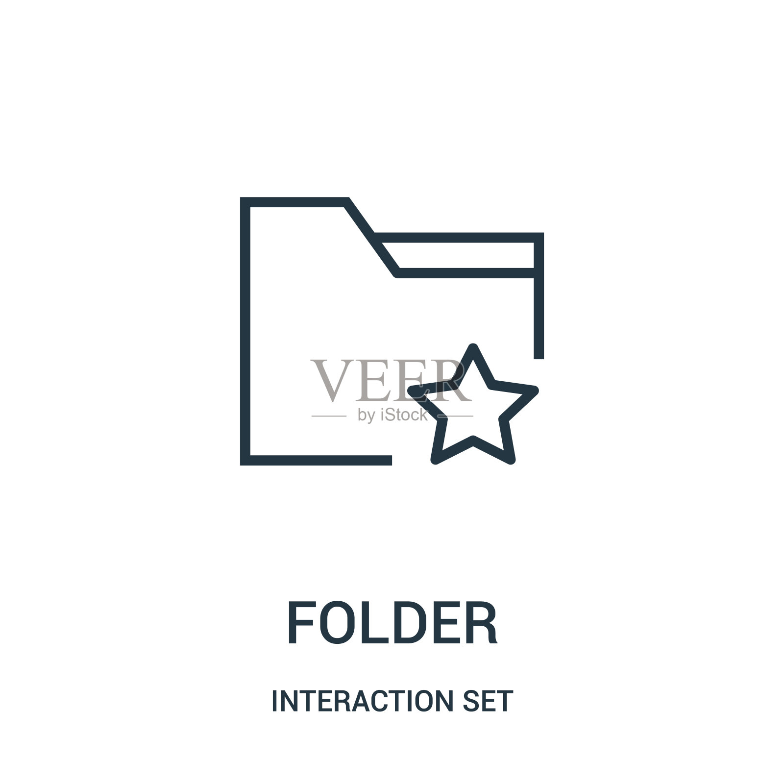 文件夹图标矢量从交互集集合。细线文件夹轮廓图标矢量插图。图标素材