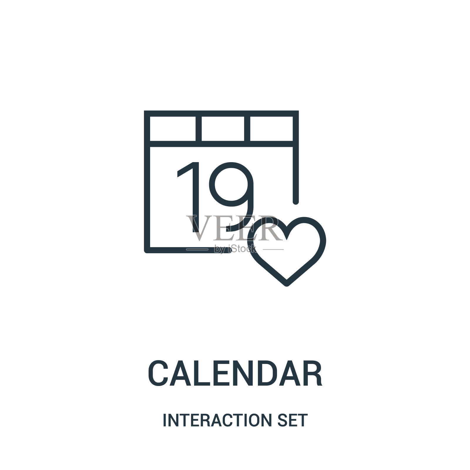 来自交互集集合的日历图标向量。细线日历大纲图标矢量插图。设计模板素材