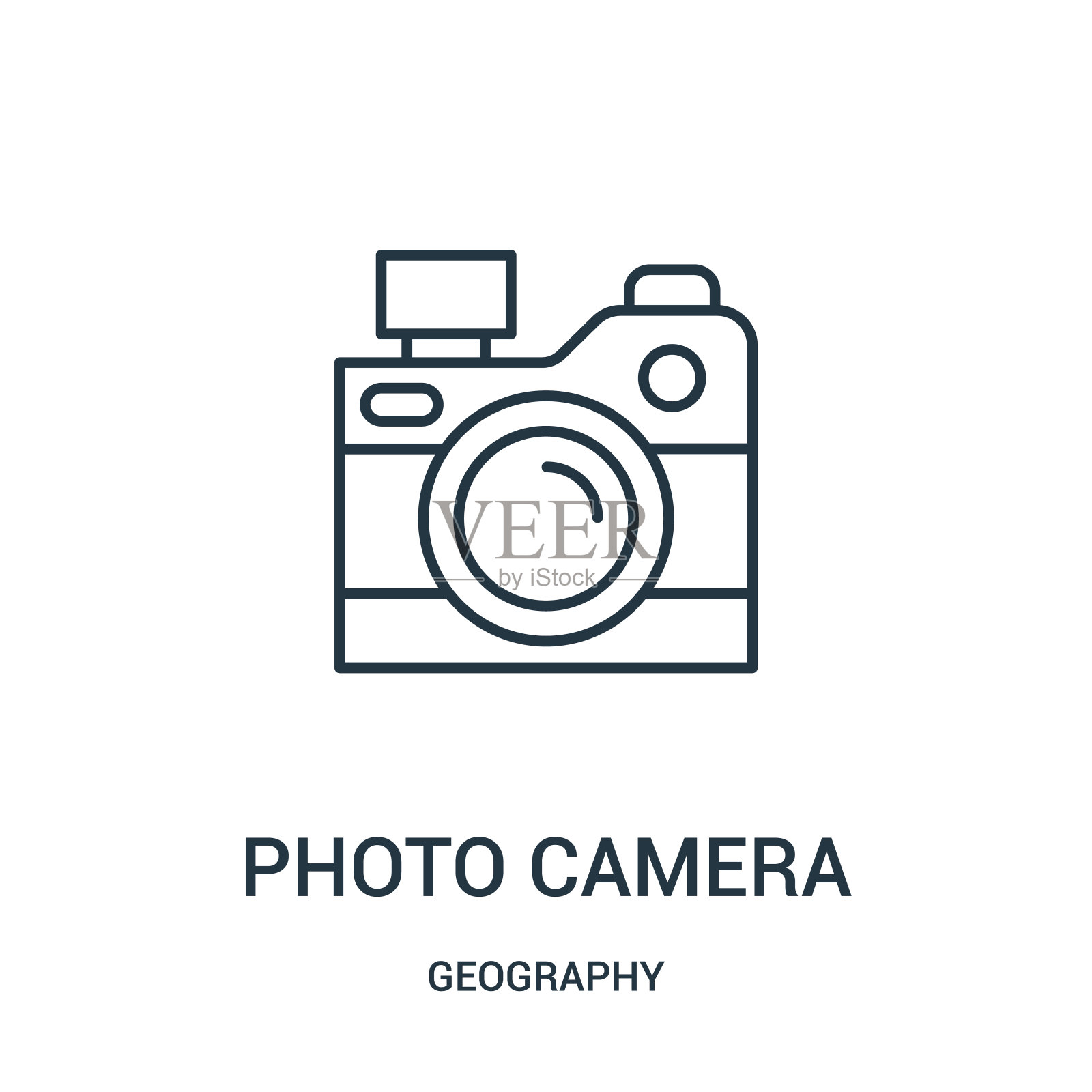照片相机图标矢量从地理集合。细线照片相机轮廓图标矢量插图。图标素材