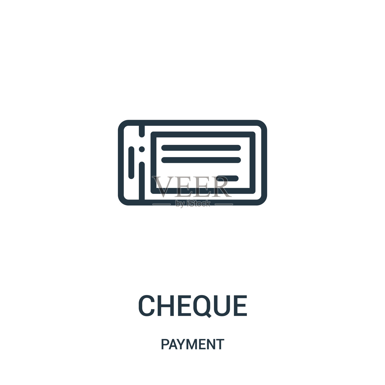 支票图标矢量从付款收集。细线支票轮廓图标矢量说明。图标素材