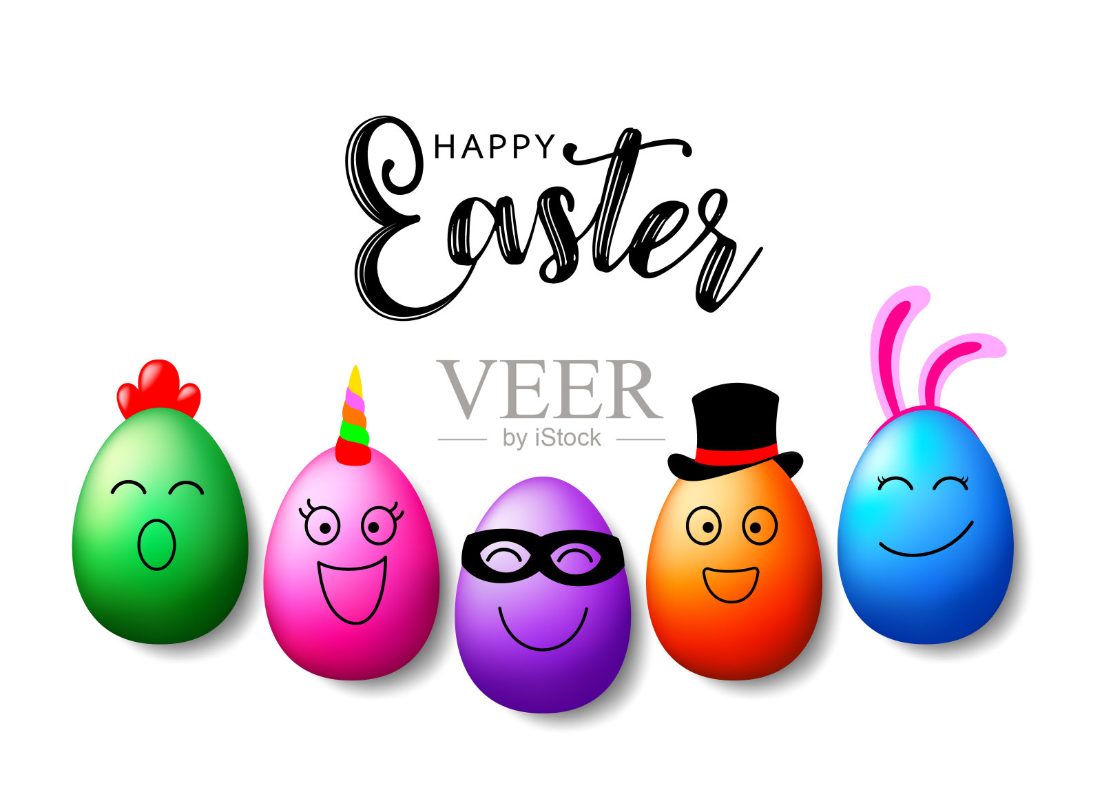 五彩缤纷的复活节彩蛋人物设计。插画图片素材