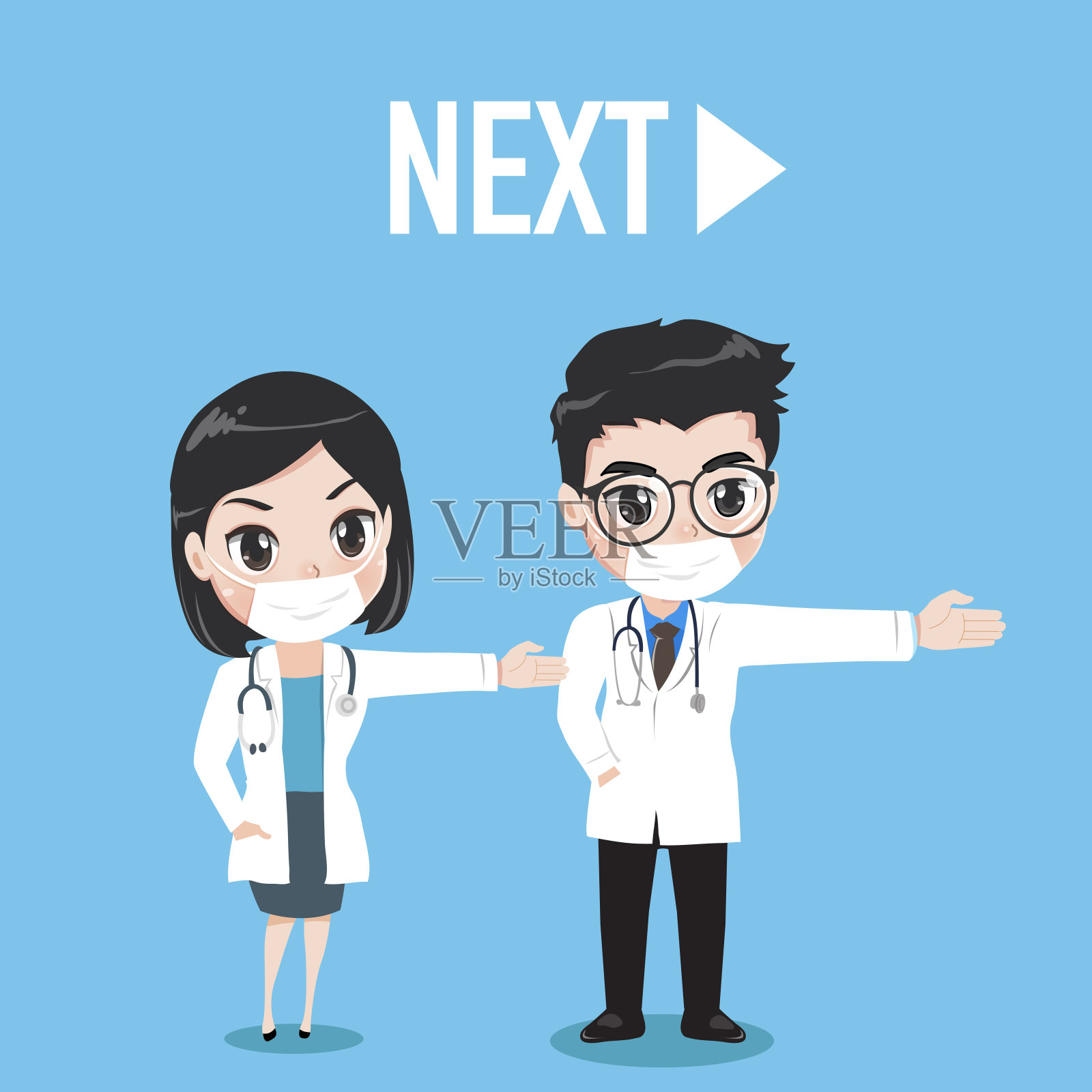 女医生和男医生都在打手势。插画图片素材