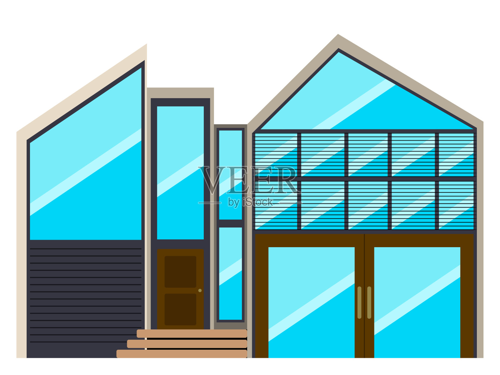 一个现代房子的正面视图插画图片素材