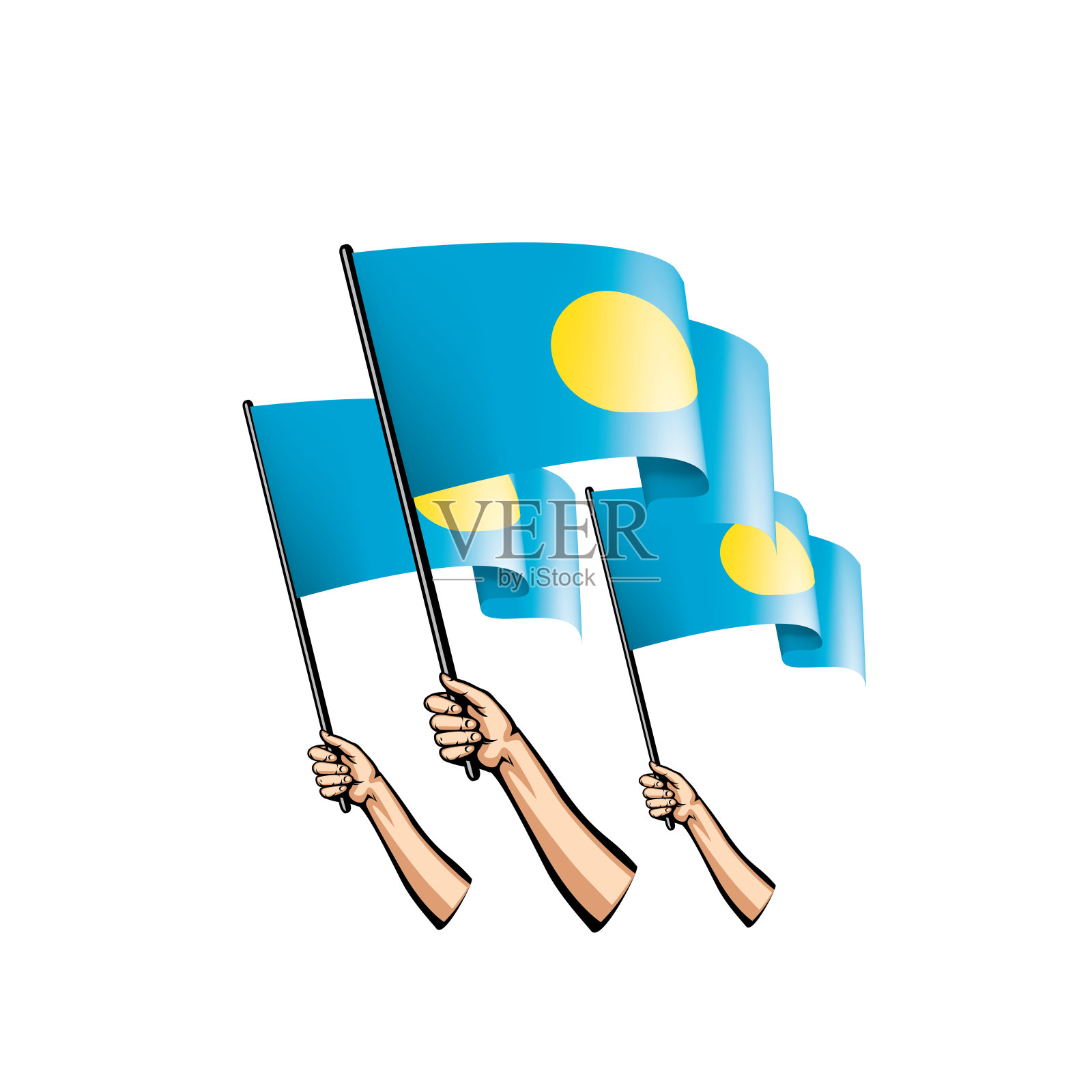 白色背景上的帕劳国旗和手。矢量图插画图片素材