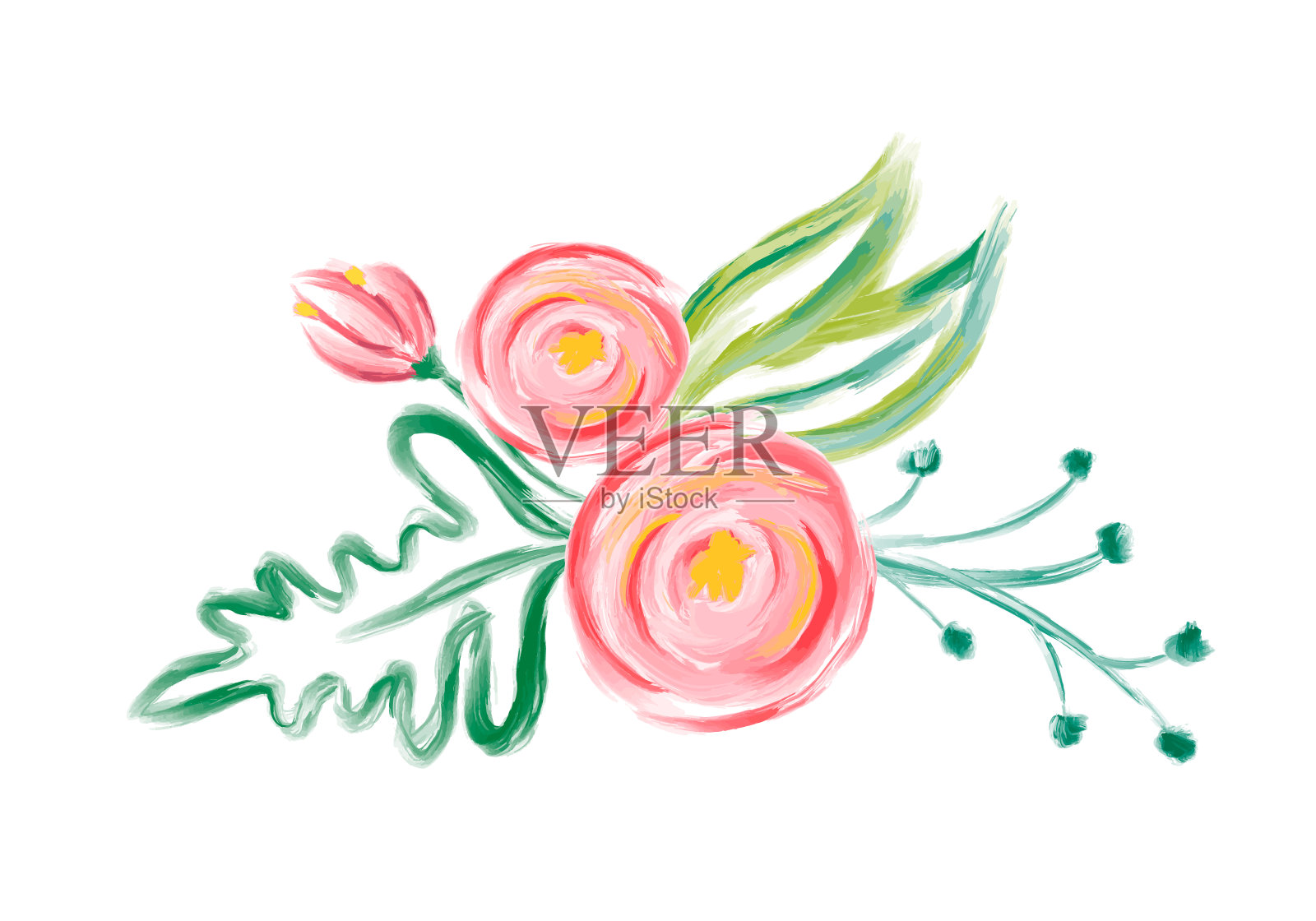 可爱的春天水彩向量花束。专为婚礼或假日设计的艺术孤立插图，手绘玫瑰插画图片素材