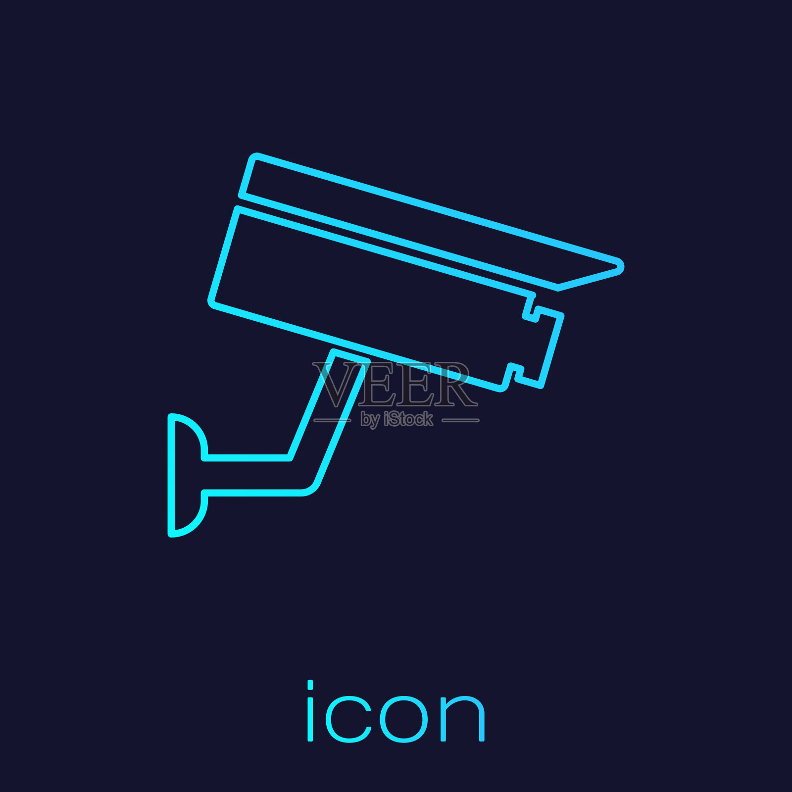 绿松石安全摄像头线图标孤立在蓝色背景。矢量图图标素材