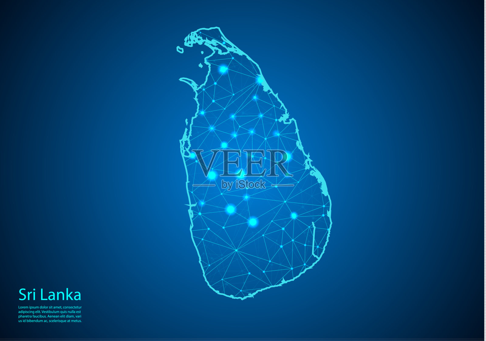 抽象的糊状物线和点比例尺在黑暗的背景与地图斯里兰卡。最好的互联网概念斯里兰卡企业从概念系列。线框三维网格多边形网线和点。插画图片素材