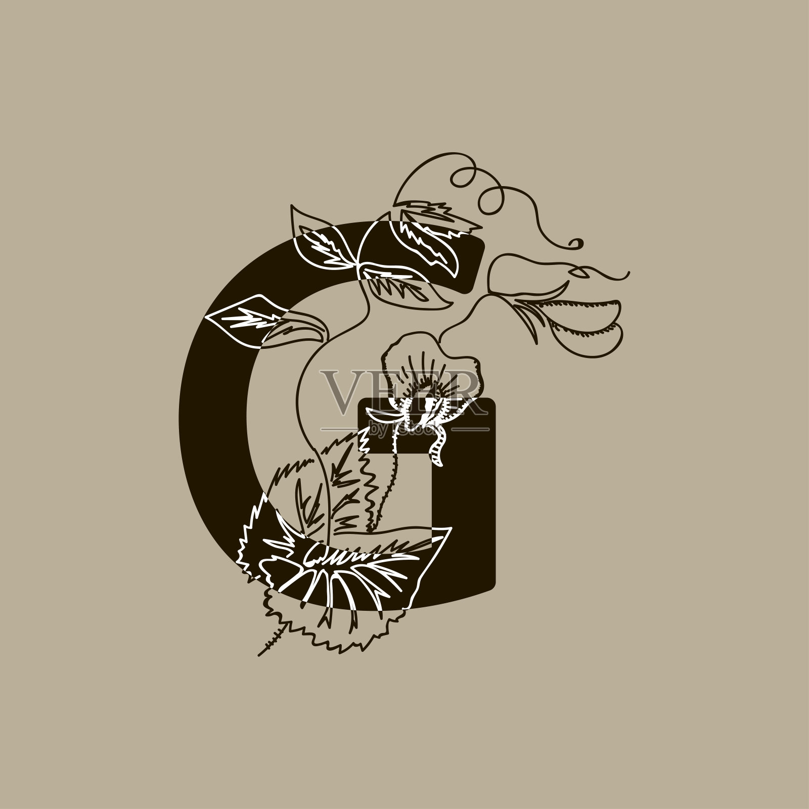 矢量手绘花卉G字母或标志插画图片素材