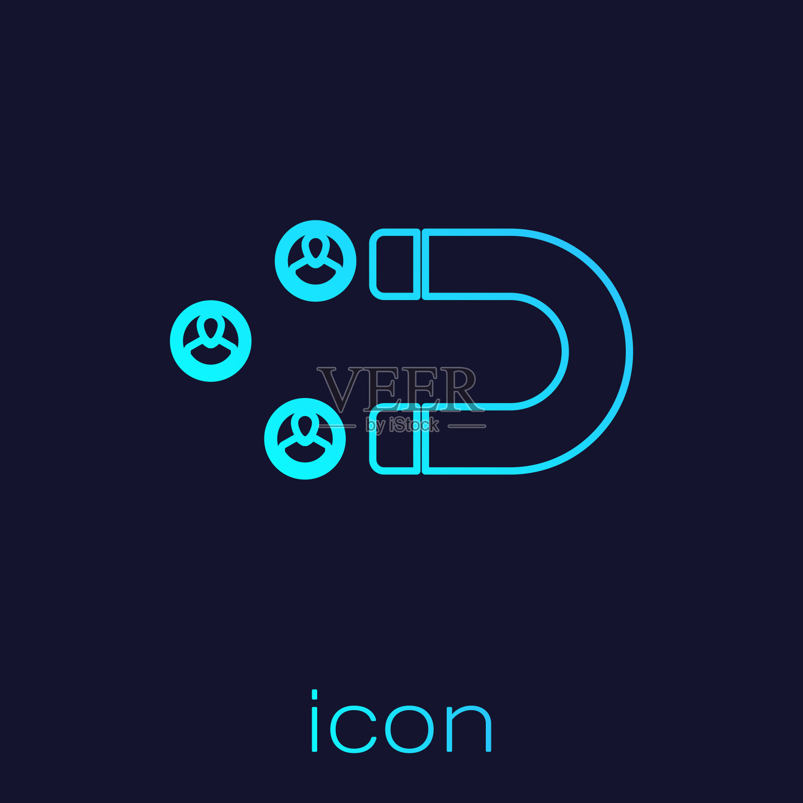 绿松石客户吸引线图标孤立在蓝色背景。客户保留，支持和服务。用磁铁吸引顾客。矢量图图标素材