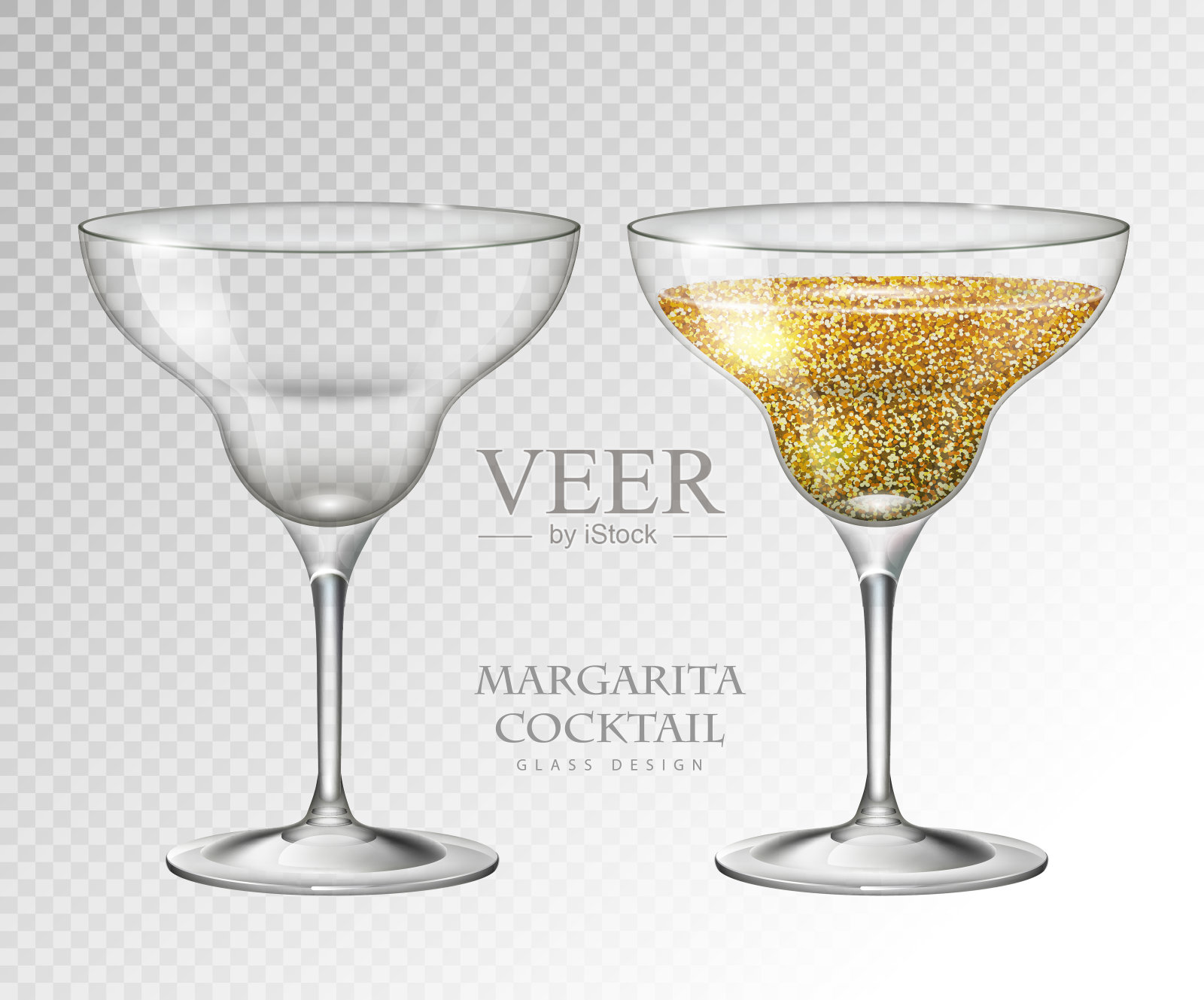 逼真的鸡尾酒玛格丽特矢量插图上透明的背景。满杯和空杯插画图片素材
