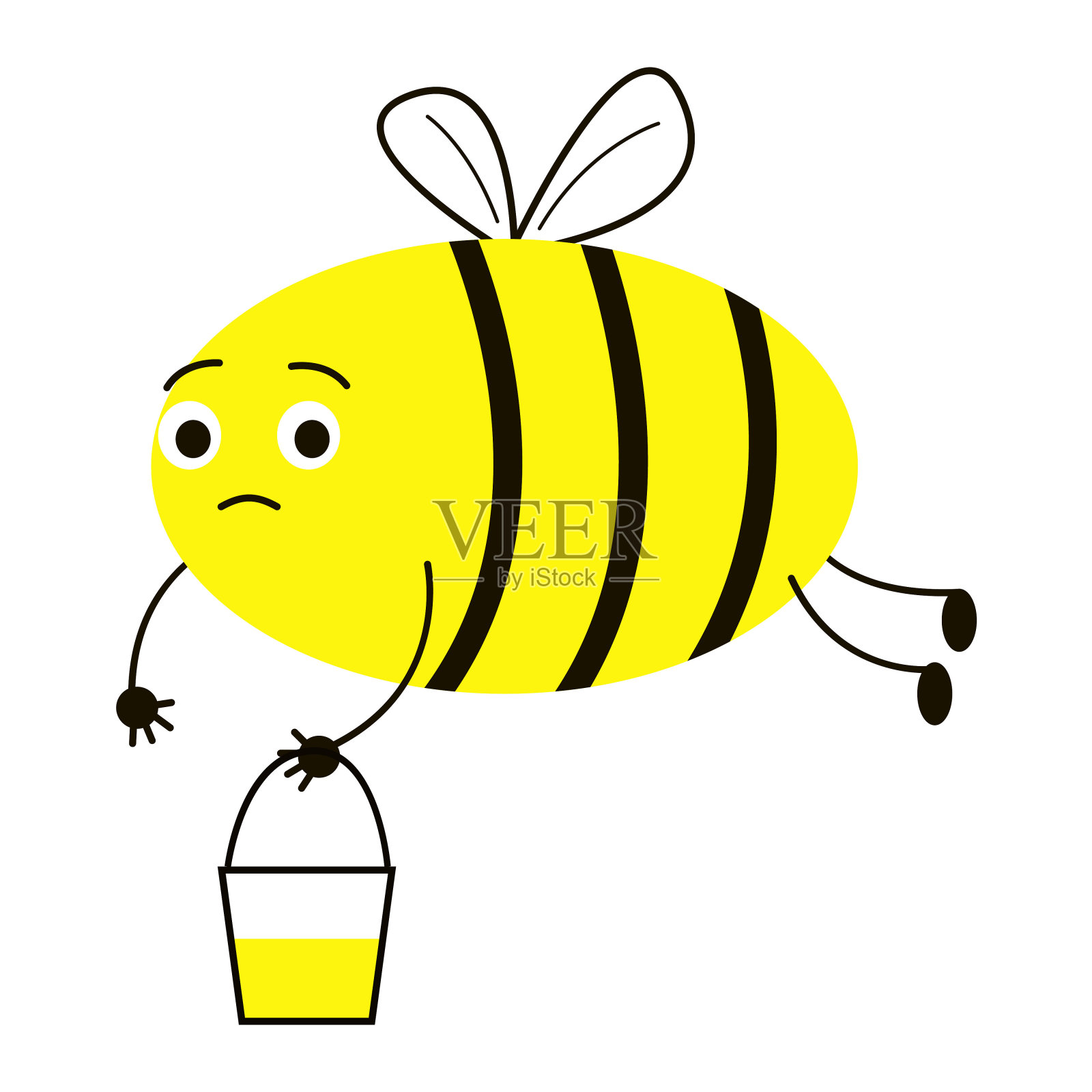 昆虫收集蜂蜜。有趣可爱的蜜蜂，蜂蜜桶。设计元素图片