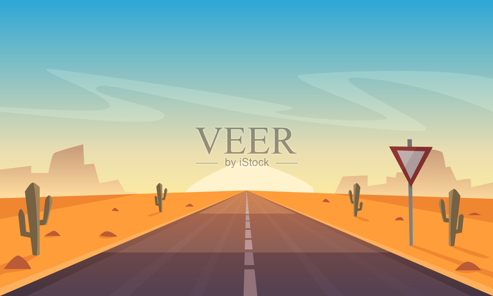 沙漠公路插画图片素材