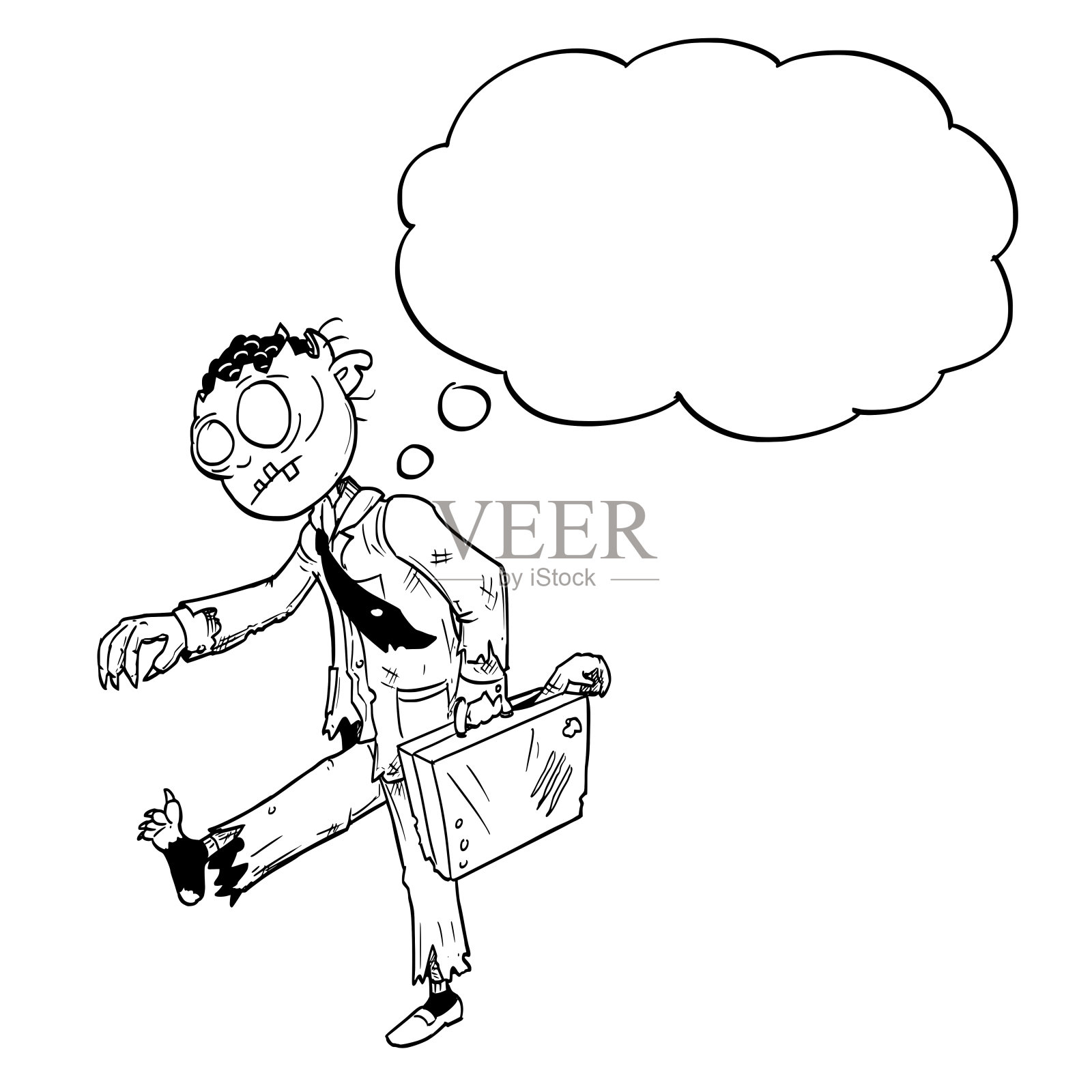 卡通插图或画疯狂万圣节僵尸商人与空的讲话气泡插画图片素材