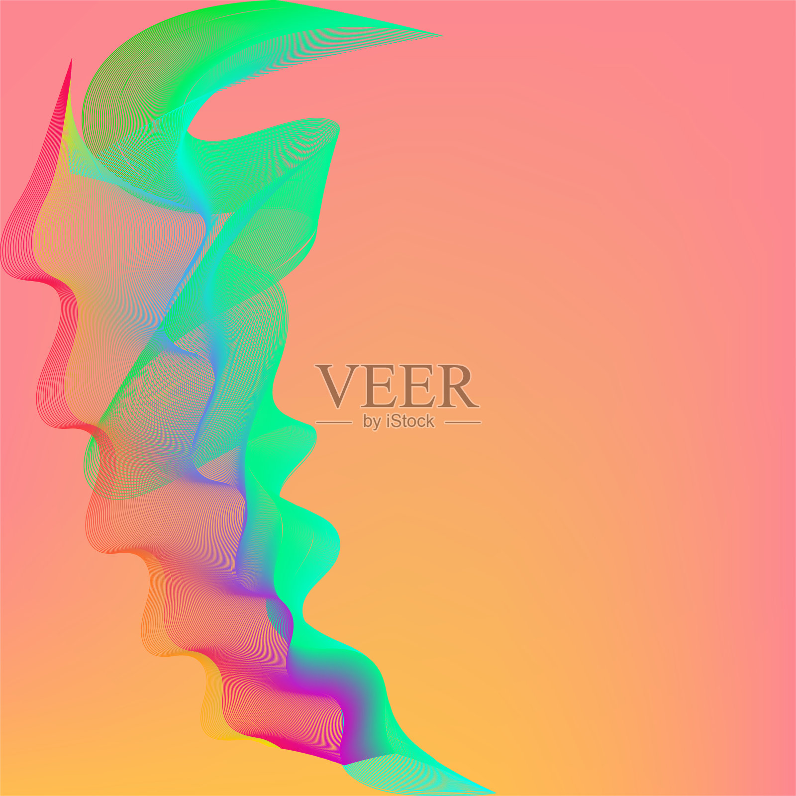 梯度抽象背景与动态线性波。插画图片素材