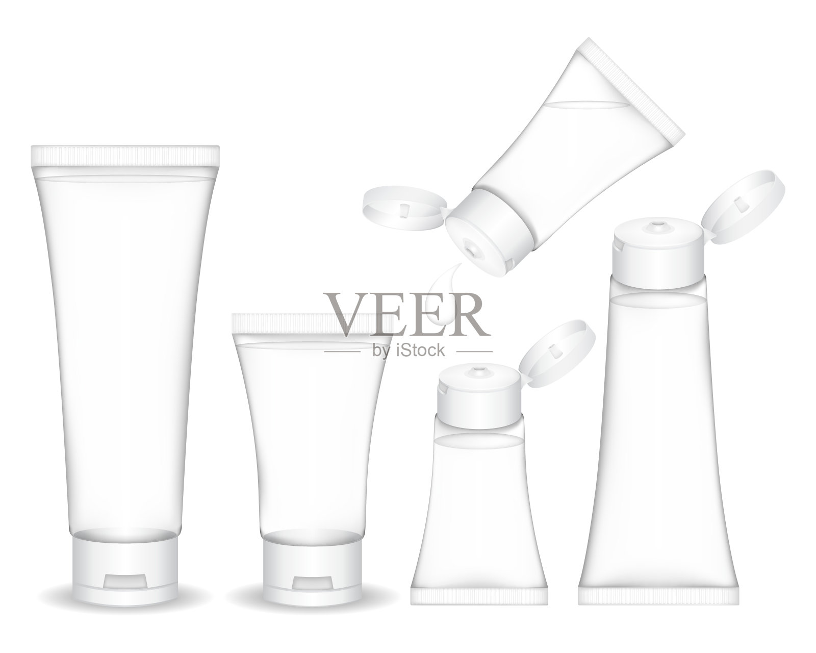 化妆品管，为奶油，凝胶，液体，泡沫。美容产品包装(透明)。插画图片素材