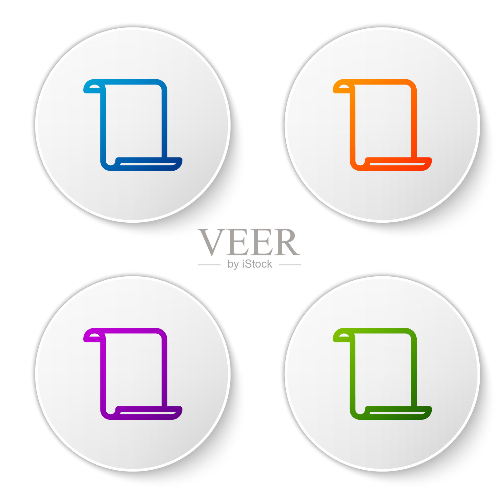 彩色纸滚动图标孤立在白色背景。画布上滚动的迹象。设置圆形按钮中的颜色图标。矢量图图标素材