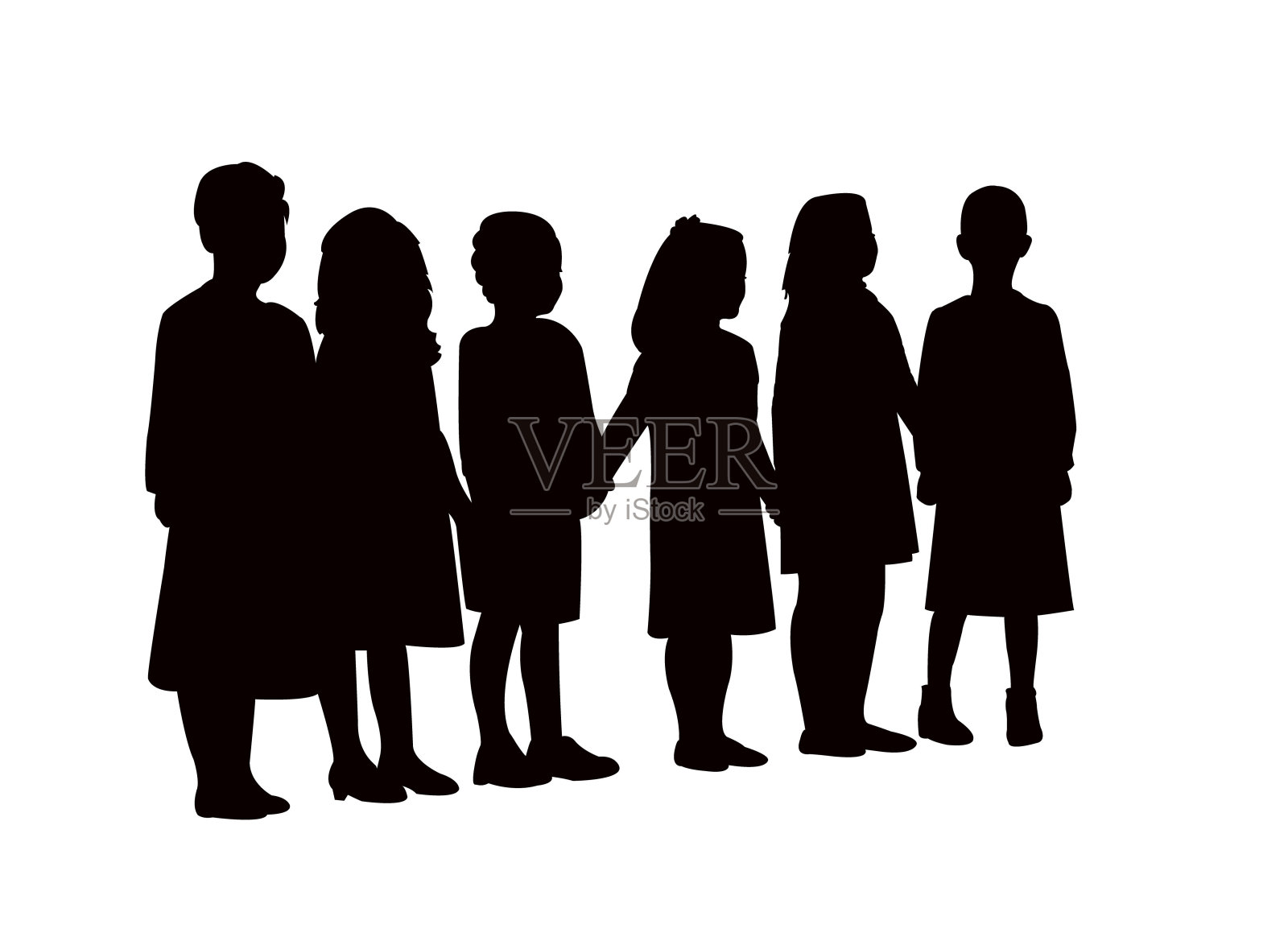 女生们在一起，剪影矢量插画图片素材