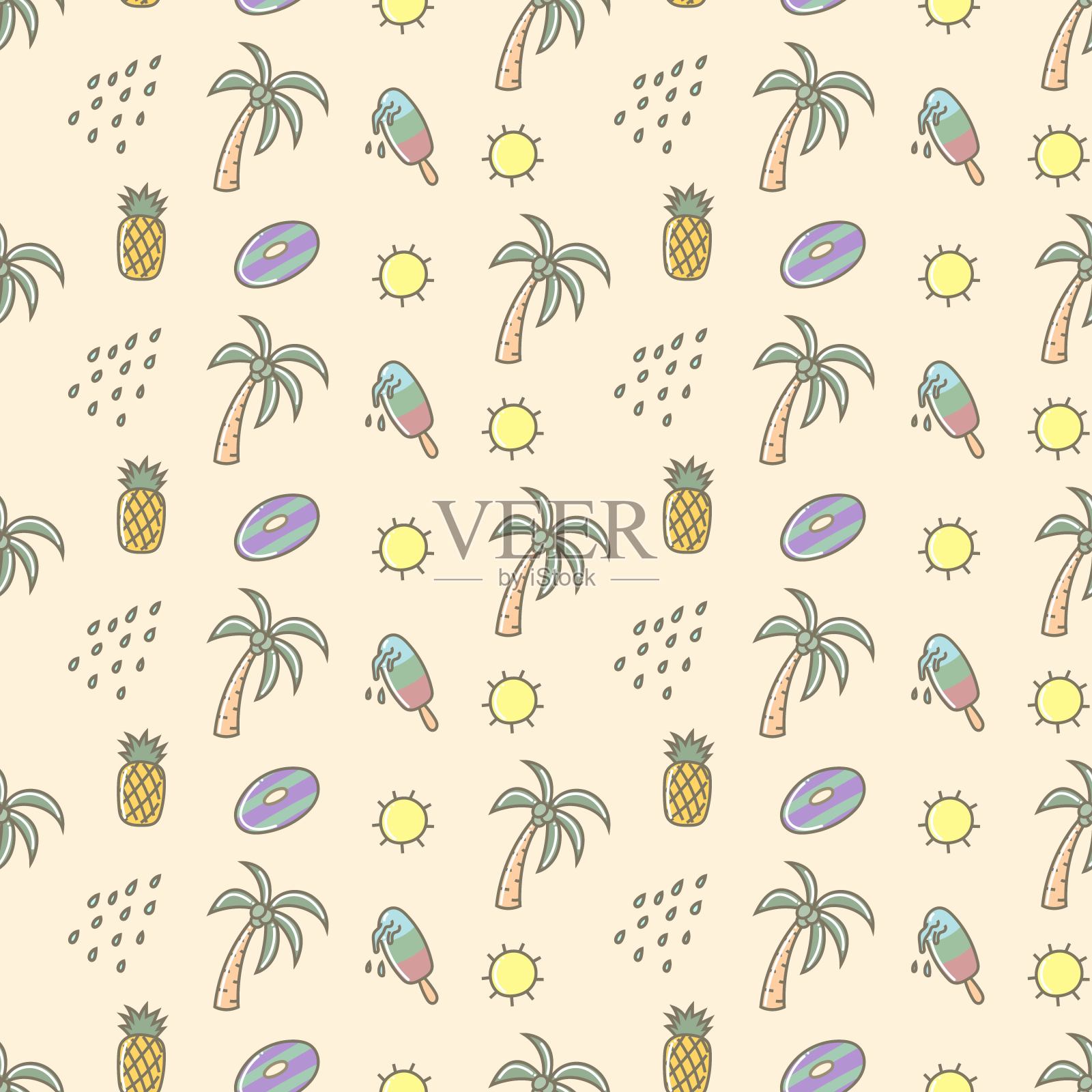 可爱夏日无缝花纹插画图片素材