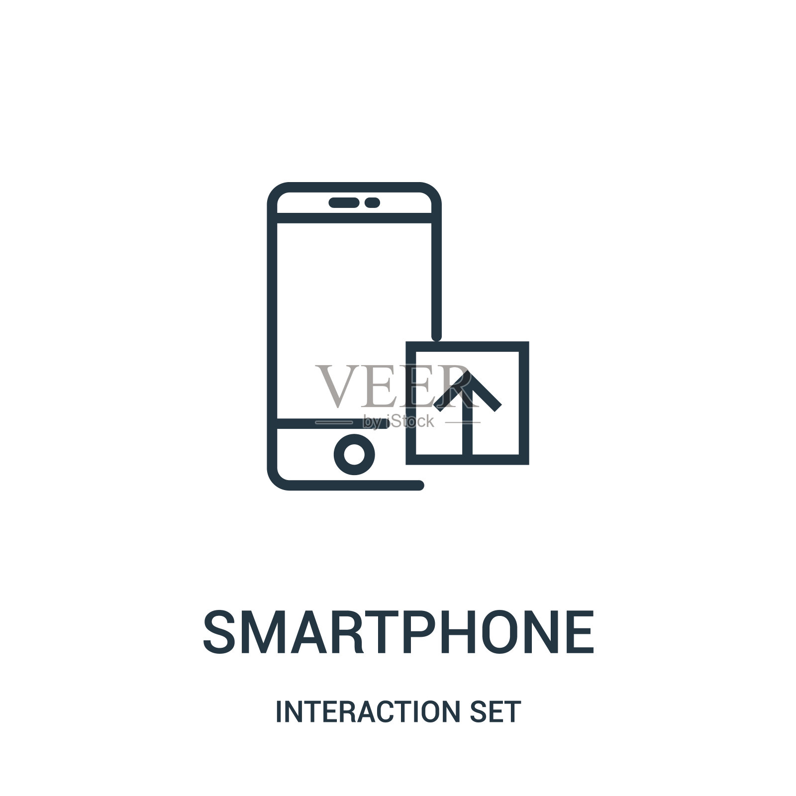智能手机图标矢量从交互集集合。细线智能手机轮廓图标矢量插图。图标素材