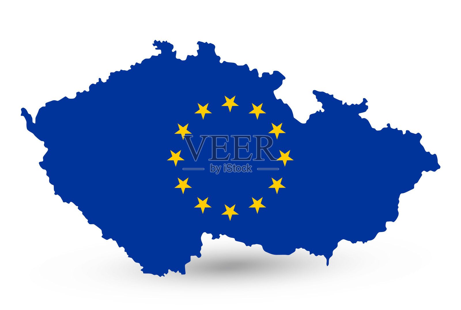 捷克共和国地图以欧盟旗帜着色插画图片素材