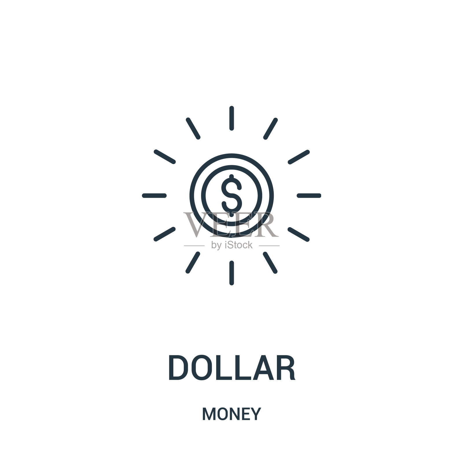 美元图标矢量从金钱收集。细线美元轮廓图标矢量插图。图标素材