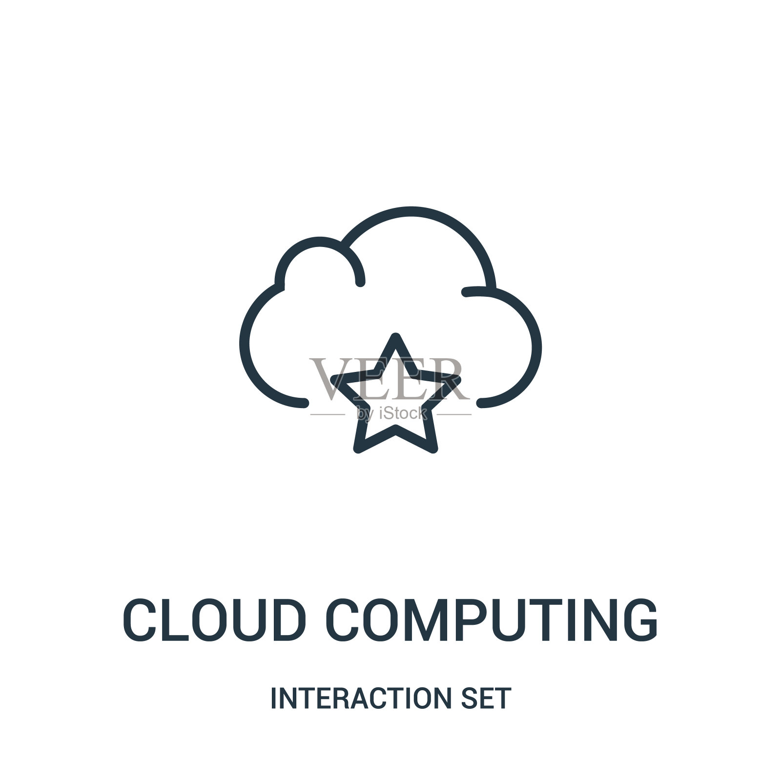 云计算图标矢量来自交互集集合。细线云计算轮廓图标矢量插图。插画图片素材
