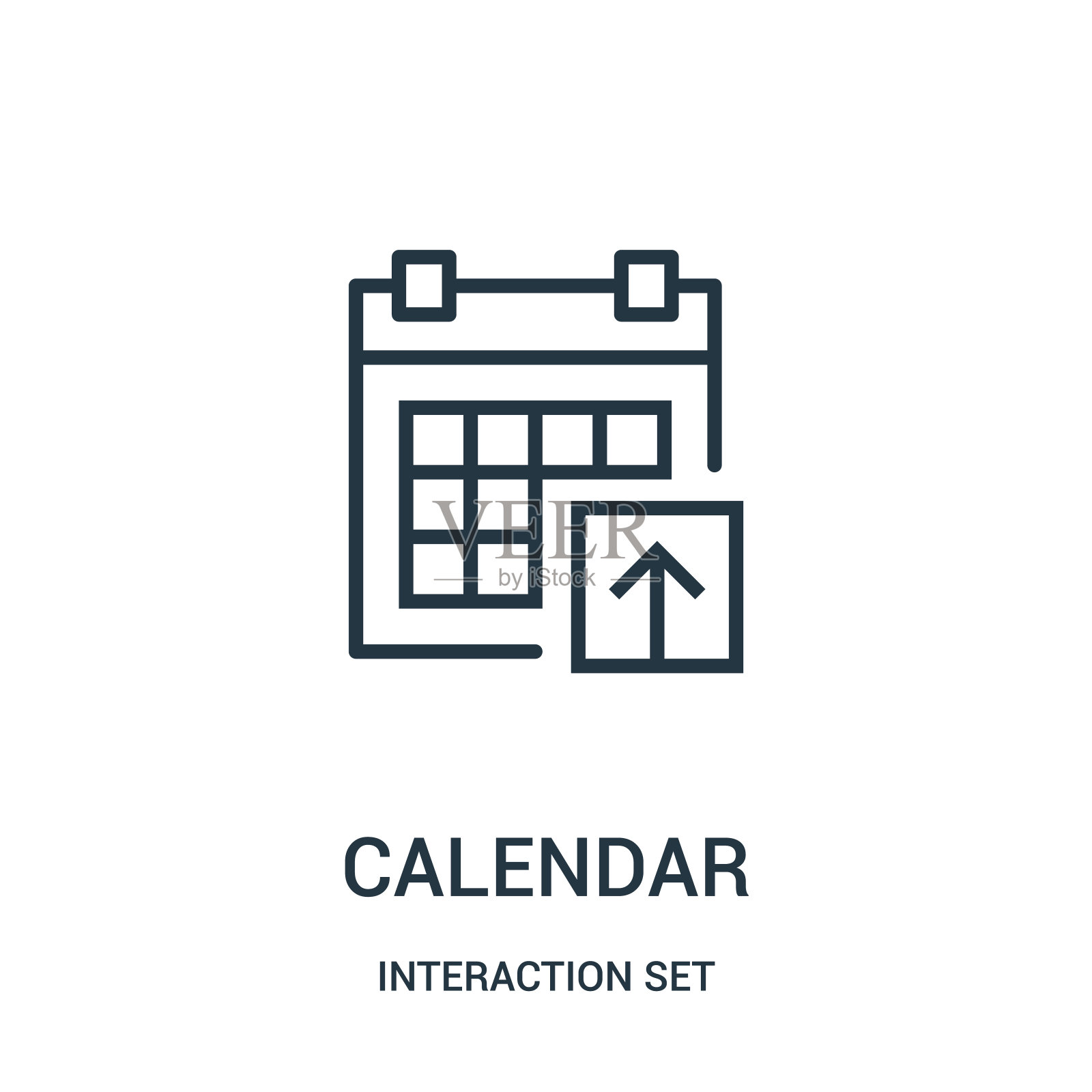 来自交互集集合的日历图标向量。细线日历轮廓图标矢量插图。图标素材