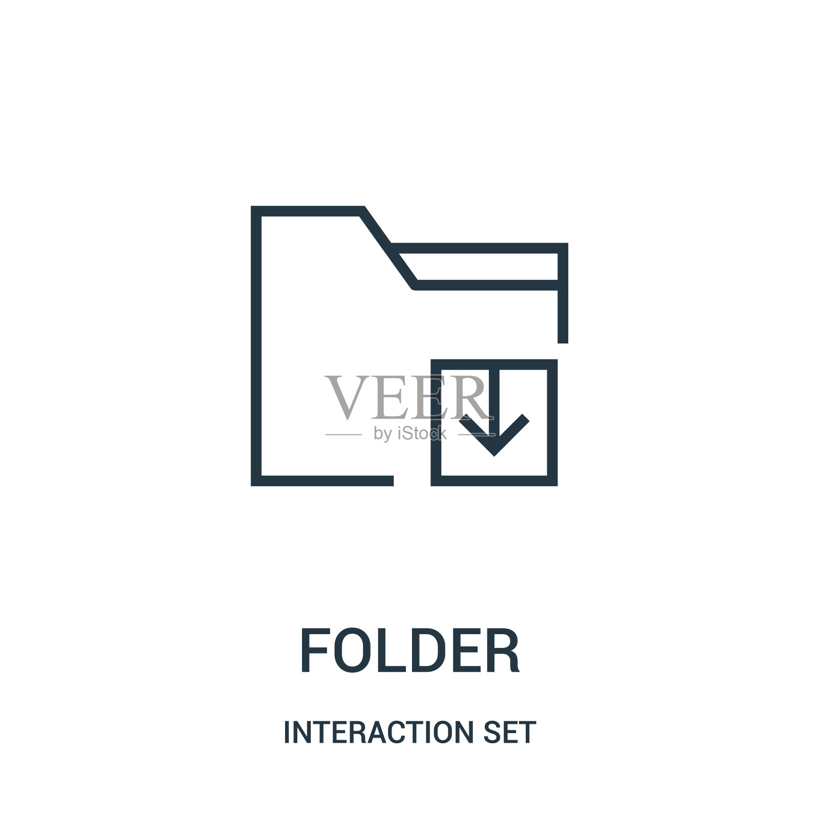 文件夹图标矢量从交互集集合。细线文件夹轮廓图标矢量插图。图标素材