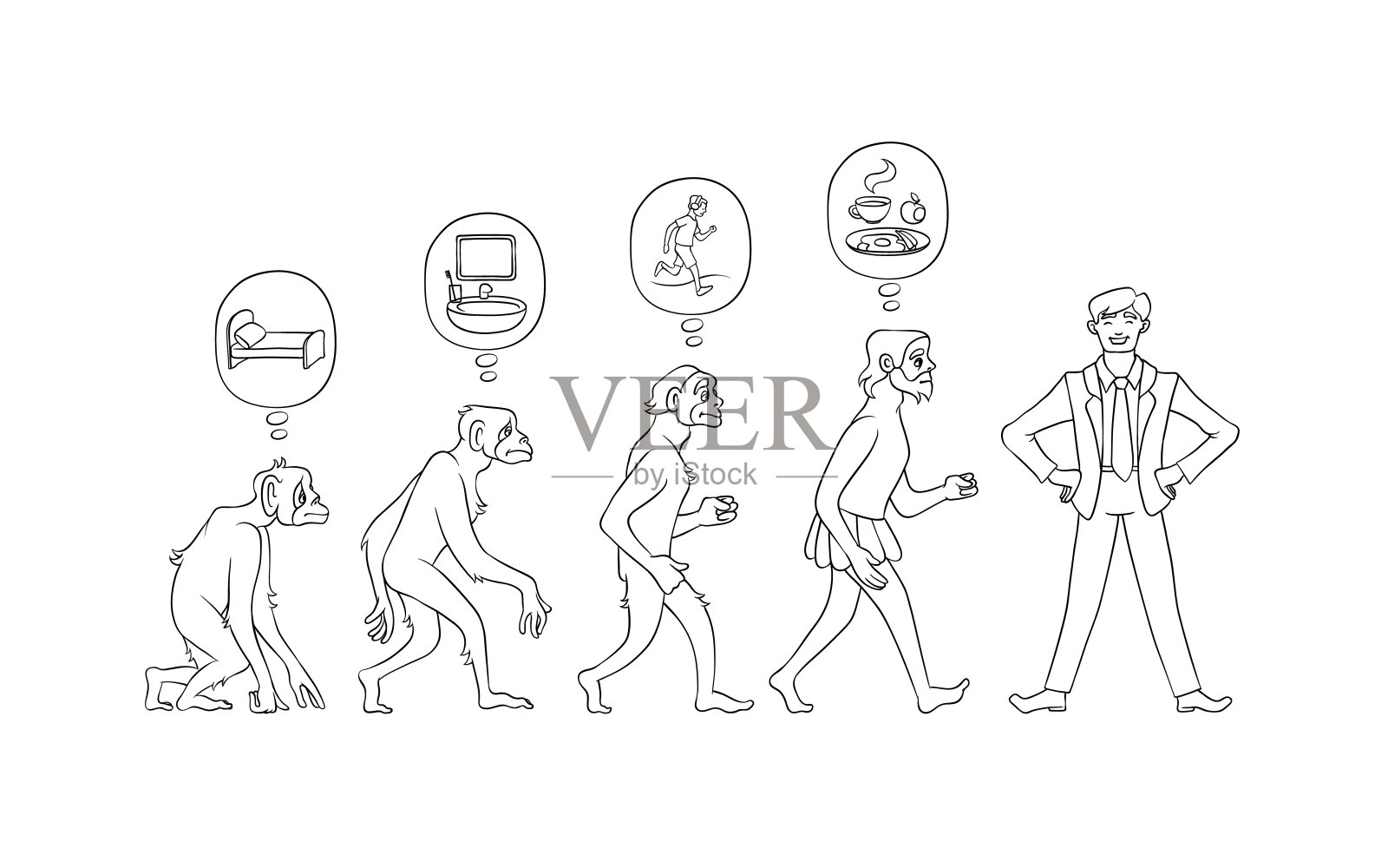 矢量插图套早上进化的人。插画图片素材