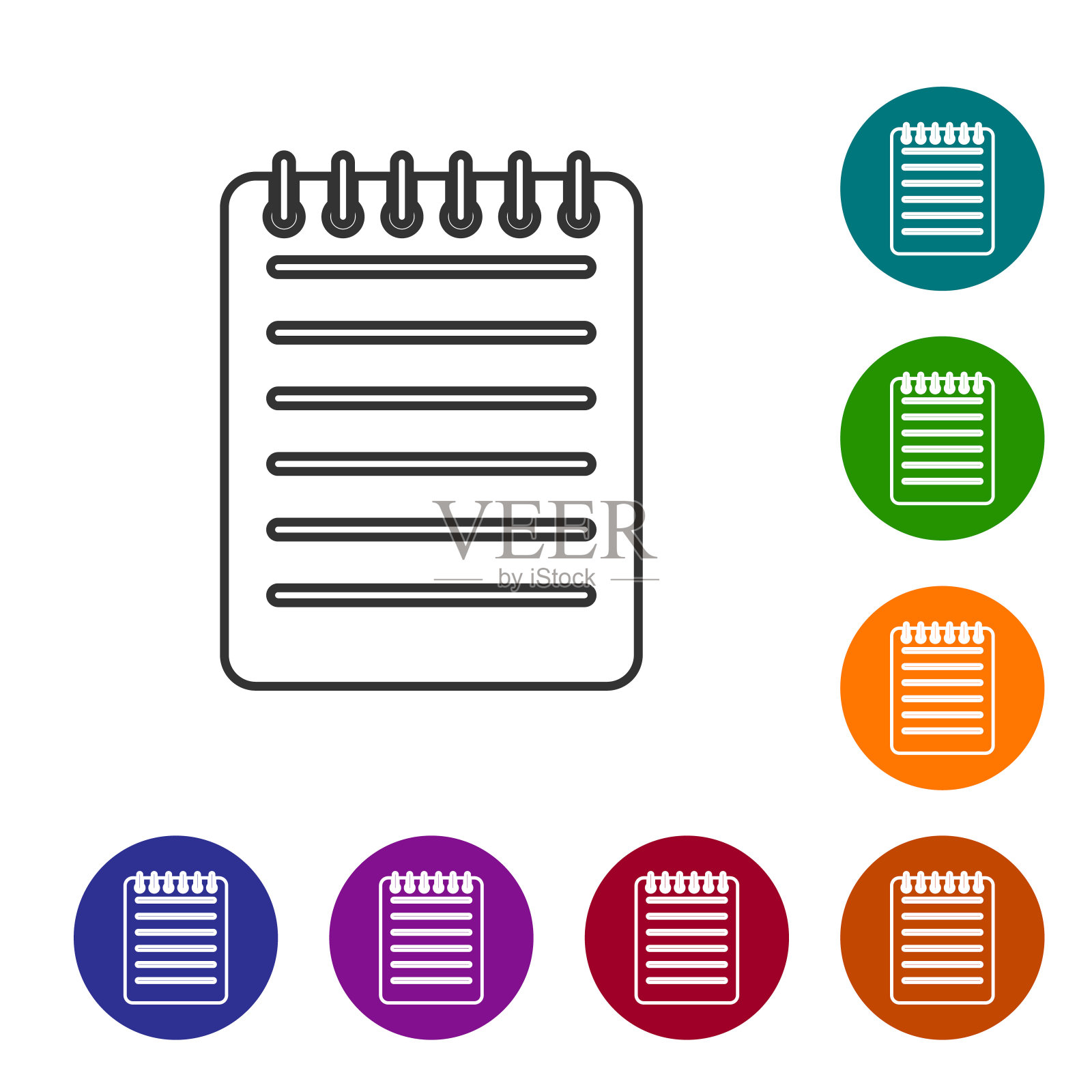 灰色笔记本线图标孤立在白色背景。螺旋记事本图标。书写纸。对商业的日记。笔记本的封面设计。办公文具用品。矢量图插画图片素材