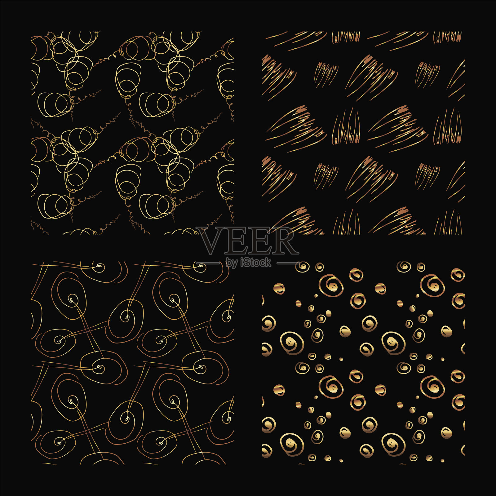 一套黄金手绘无缝纹理。插画图片素材