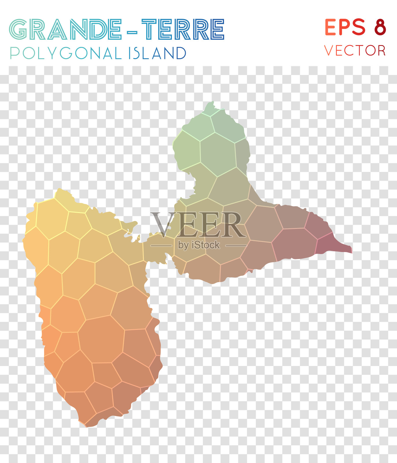 大地形多边形地图，马赛克风格的岛屿。插画图片素材