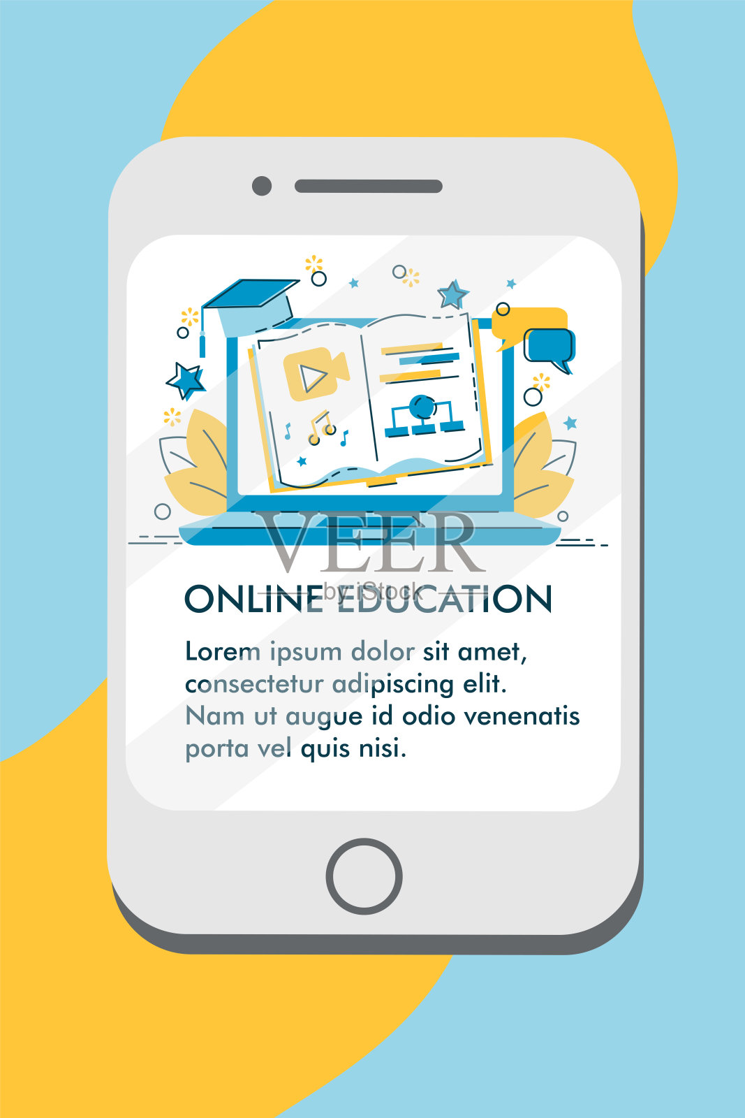 E-learning概念，在线教育演示，网络研讨会，培训，移动应用，虚拟课堂登陆，网站，电子书，笔记本电脑，网络学校页面。现代矢量平面风格设计插画图片素材