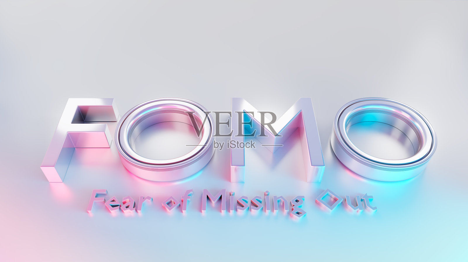 Fomo字作为3D文本或标志概念放置在白色抛光表面照片摄影图片