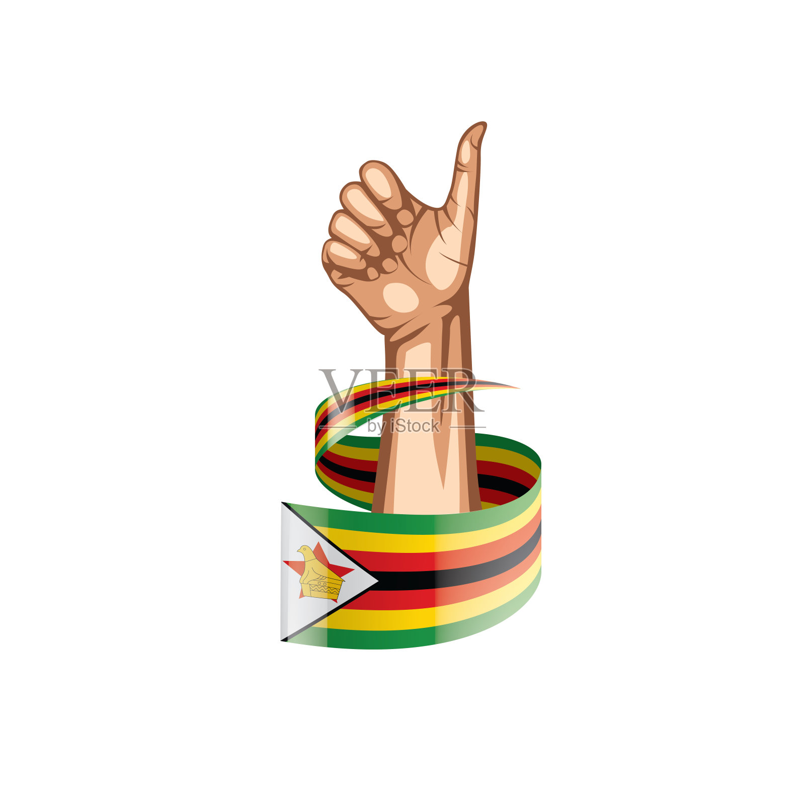 津巴布韦国旗和白色背景上的手。矢量图插画图片素材
