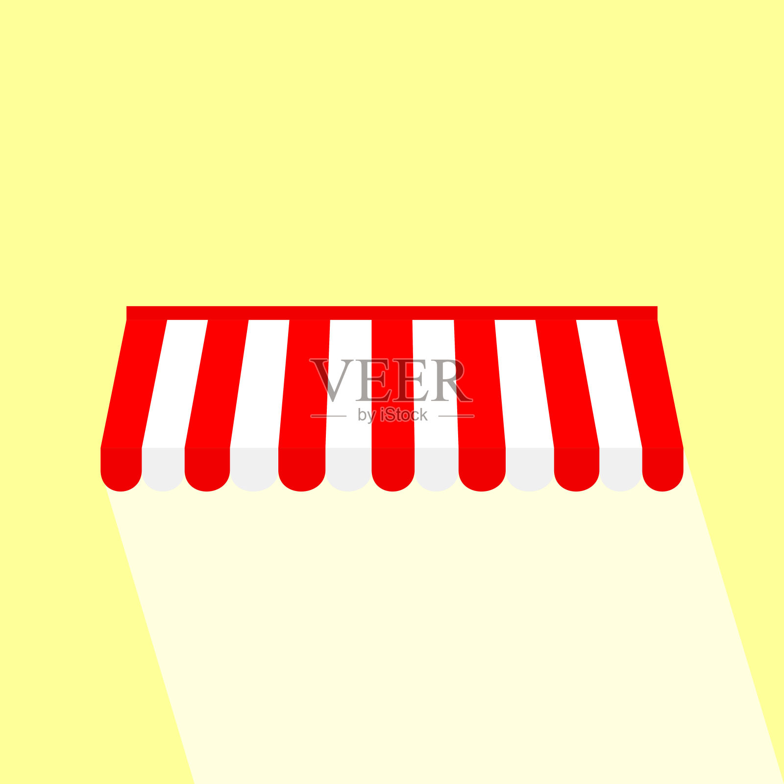 红色墙遮阳篷遮阳伞图标与长影子。插画图片素材