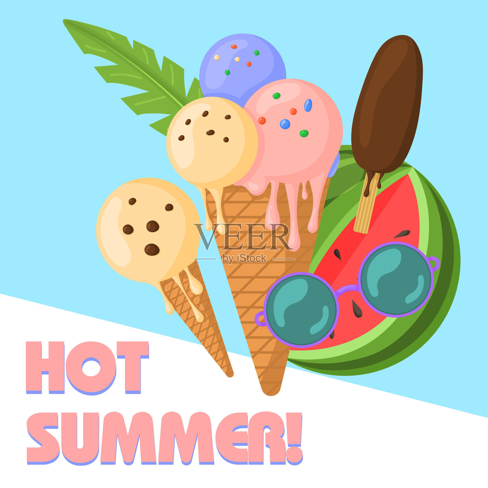 你好，夏天的横幅，徽章，背景插画图片素材