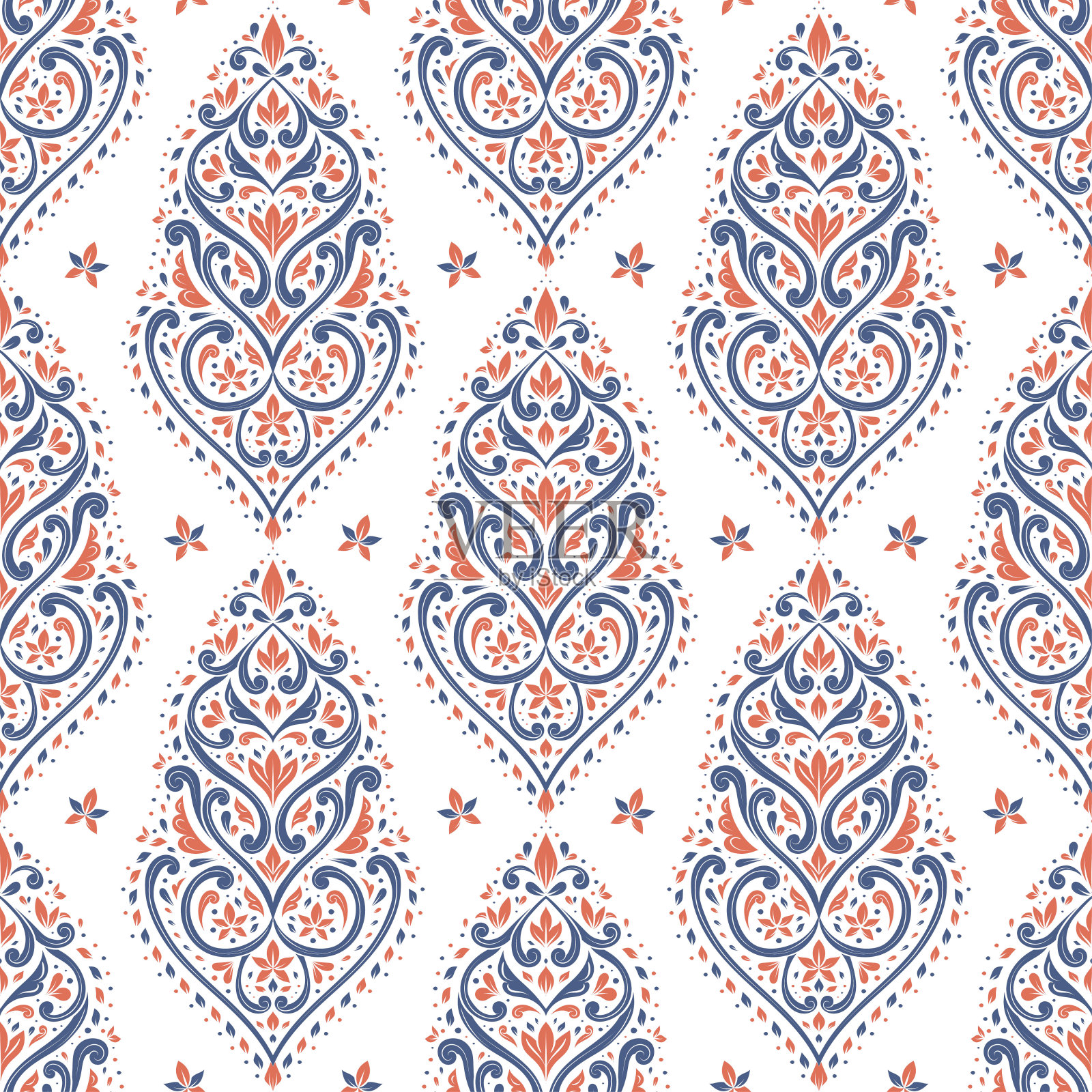 蓝橙花无缝图案。复古矢量，奢华元素。伟大的织物，邀请，传单，菜单，小册子，背景，壁纸，装饰，包装或任何理想的想法。插画图片素材