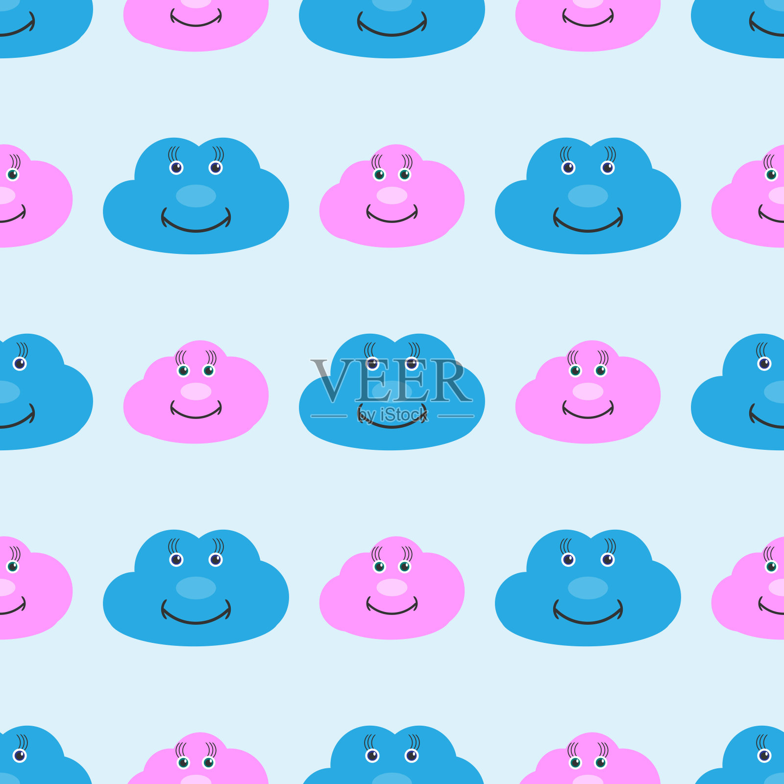 孩子们无缝图案与可爱的微笑云彩。儿童的有趣印刷。矢量插图。插画图片素材