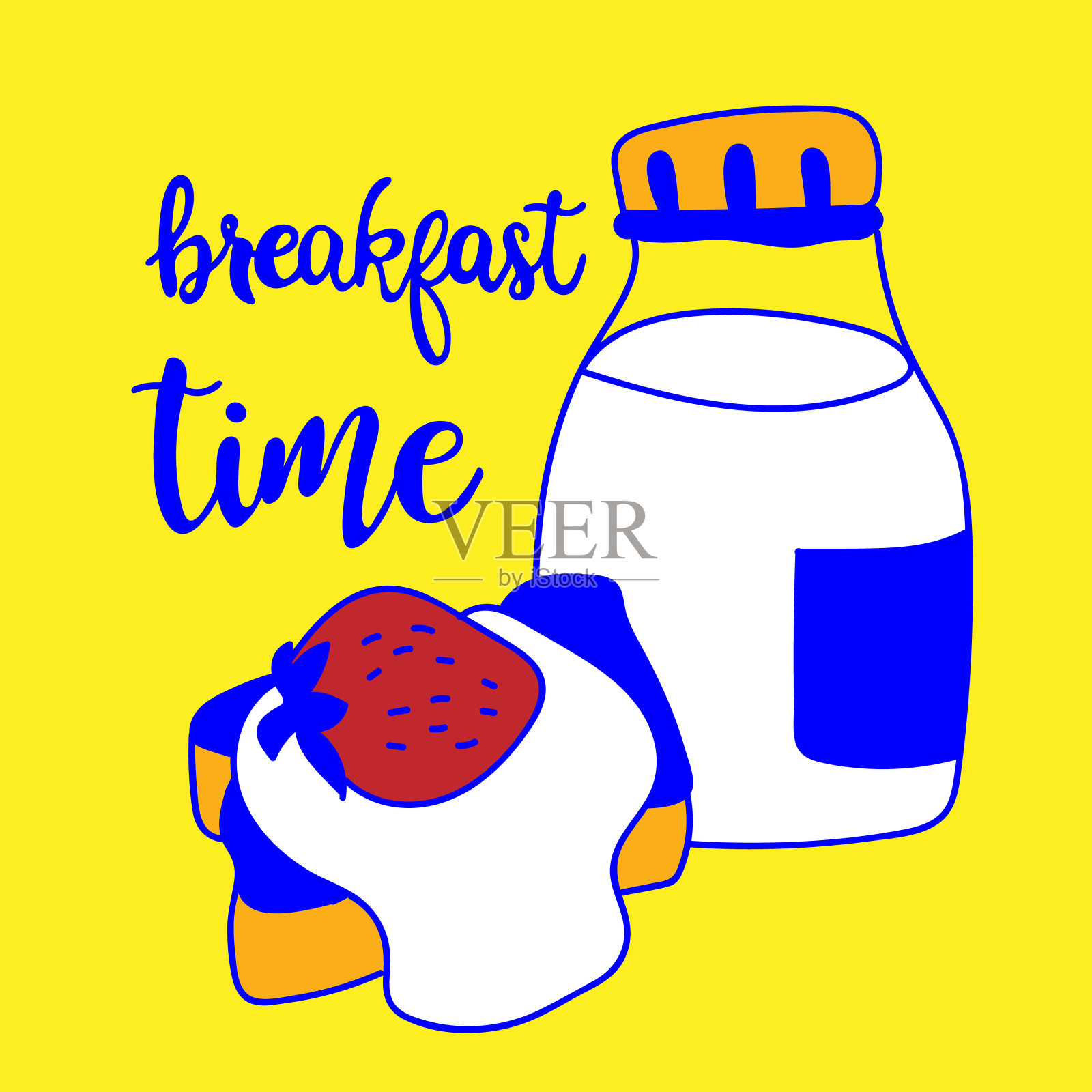 奶瓶和烤面包，涂鸦艺术，早餐，设计元素，色彩背景，食物画插画图片素材