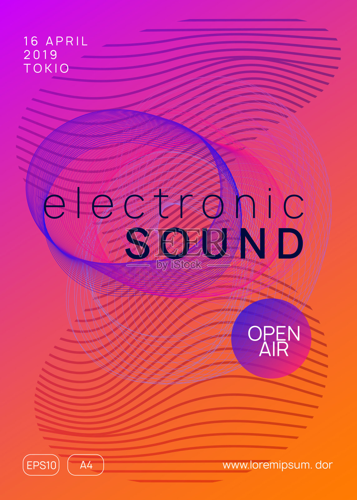 霓虹灯俱乐部传单。电子舞曲。恍惚dj。电子声音电影节。科技活动的海报。设计模板素材