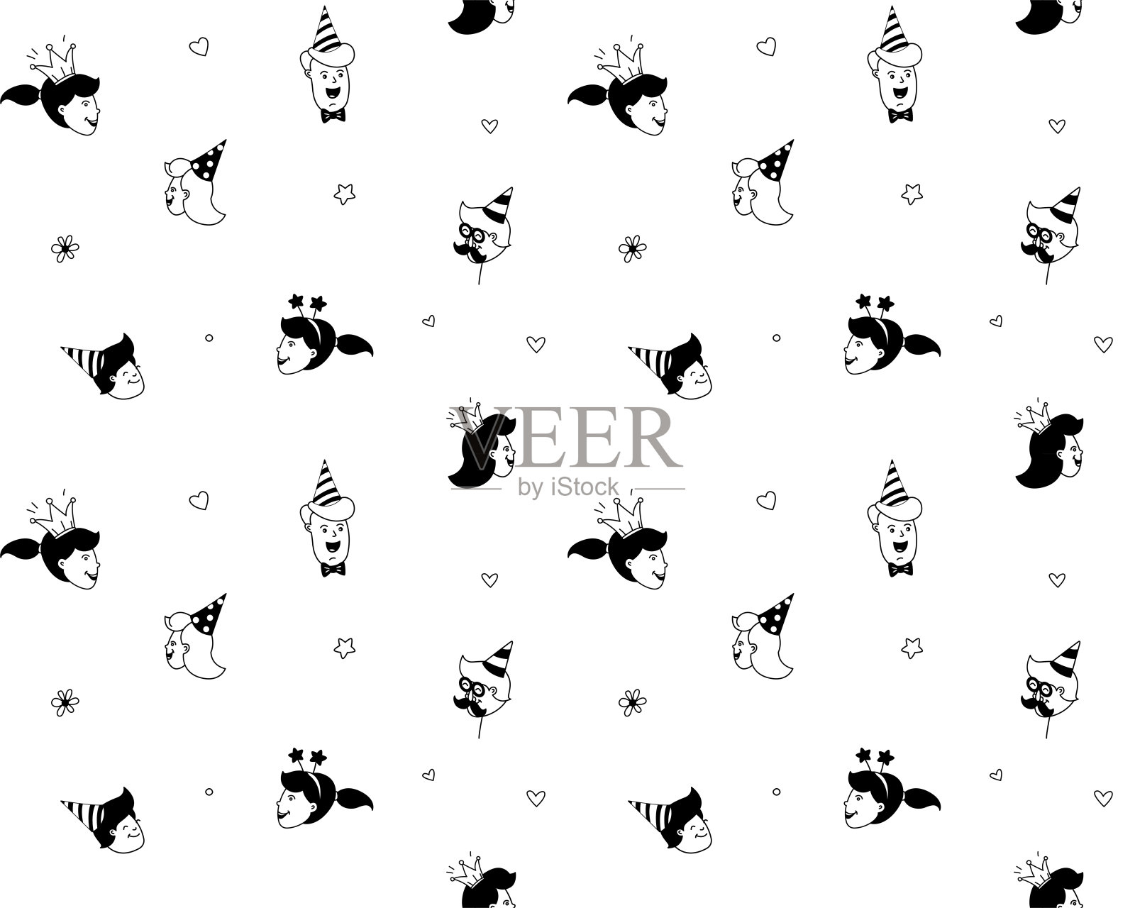 生日快乐字细线无缝图案喜庆背景。插画图片素材