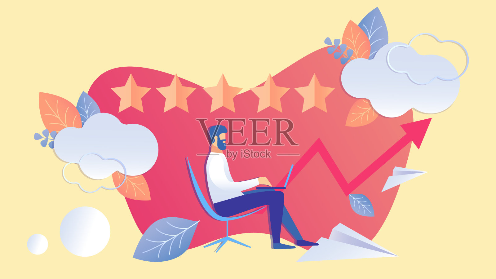 五星等级，评价平面彩色插图插画图片素材