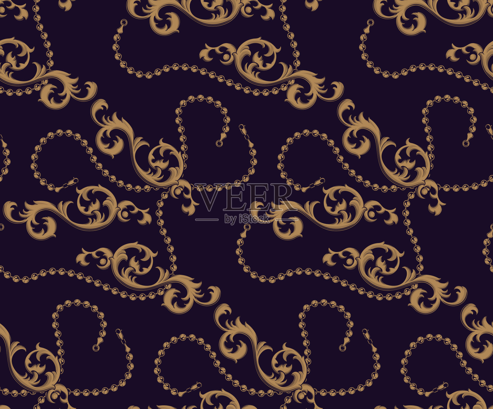 巴洛克元素和链条的无缝图案插画图片素材