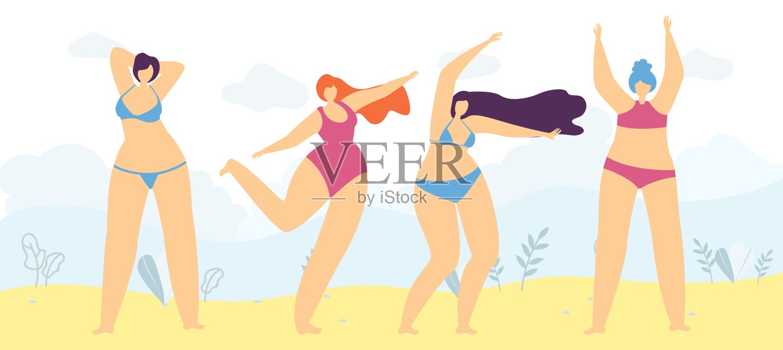 积极身体自由爱女人激励横幅插画图片素材