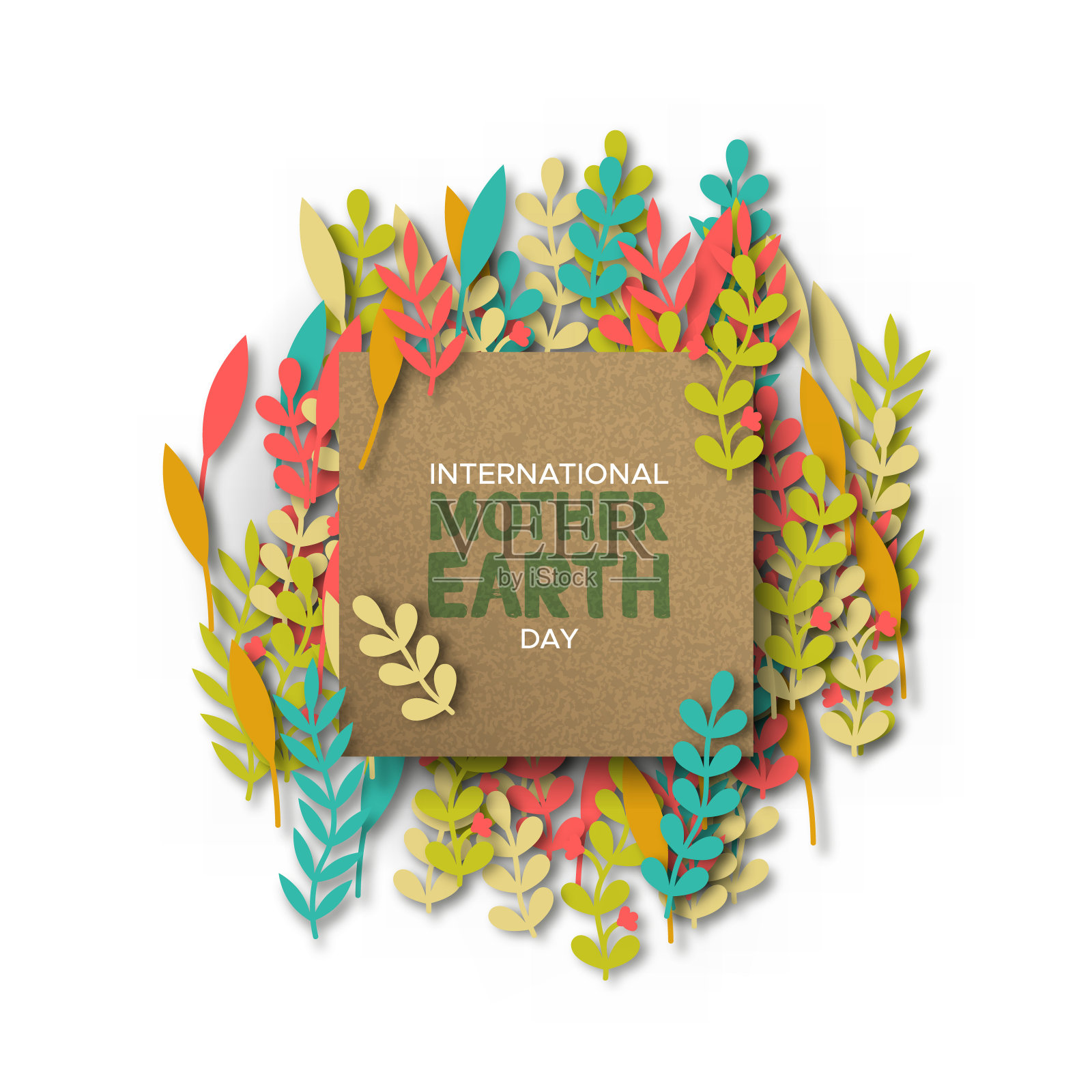 地球母亲日卡片的再生纸剪树叶插画图片素材