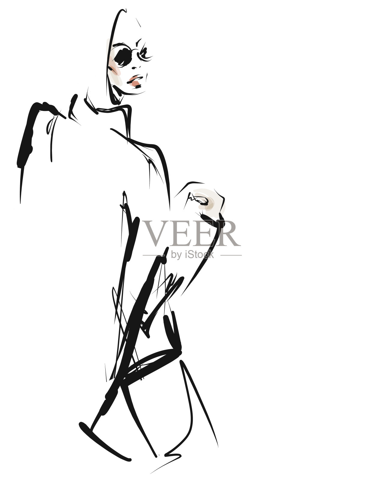 年轻时髦的女人，漂亮的女孩。手绘时尚插图插画图片素材