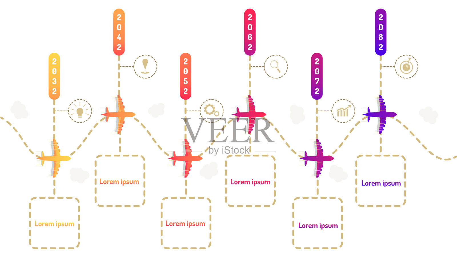 平面路线图时间线元素与标记点图认为搜索齿轮目标图标。矢量插图eps10插画图片素材