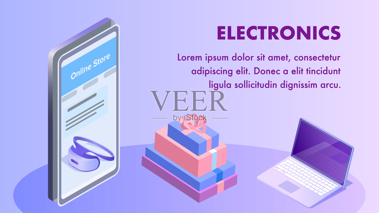 电子在线商店等距横幅模板插画图片素材